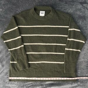 Aerie unREAL Oversized Olive and White Striped Sweater Womens (Medium)